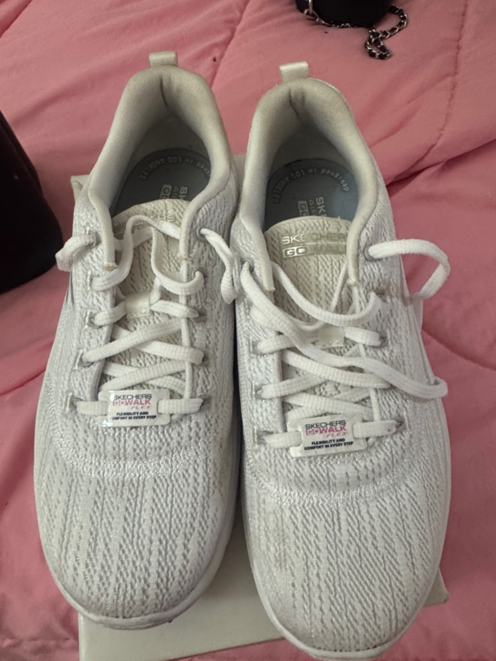 Skechers White Knit Lace-Up Walking Sneakers